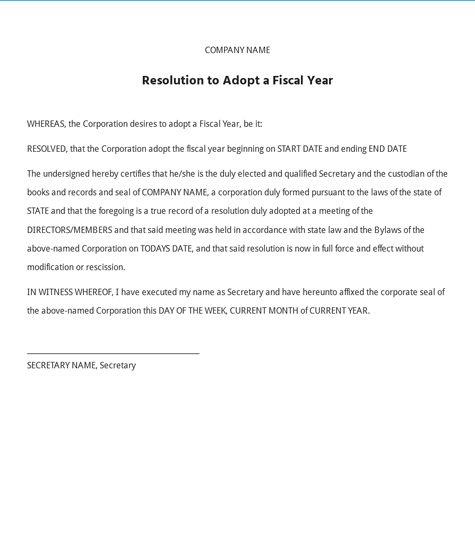 Image of a Resolution to Adopt a Fiscal Year