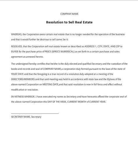 Image of a Resolution to Sell Real Estate